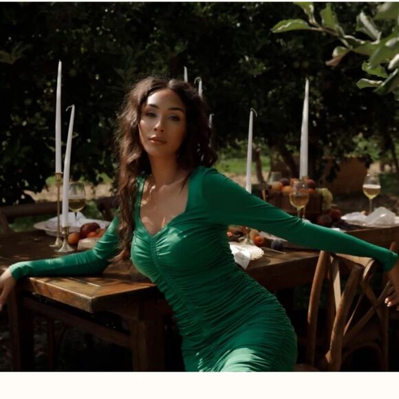 Rachel Parcell Amazon Green Ruched Midi Dress Size XS - Picture 3 of 12